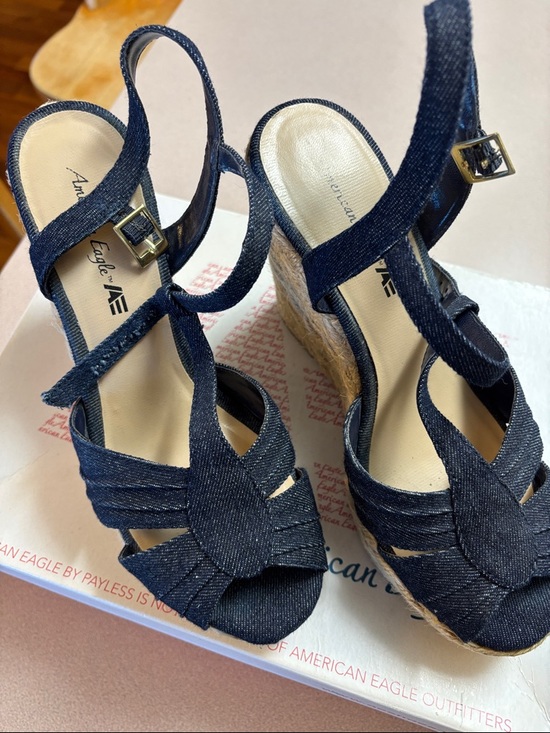 American Eagle Outfitters Shoes - American Eagle Outfitters Dark Blue Denim Espadrille Wedge Sandals